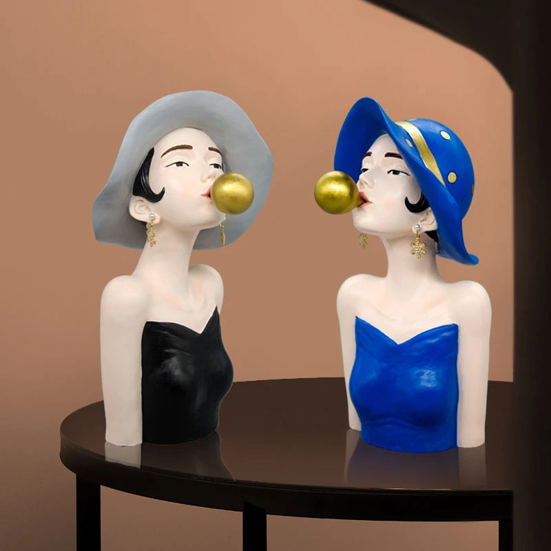 

Creative Nordic Resin Body Art Blowing Bubble Girl Decoration Living Room TV Cabinet Soft Accessories Home Decorat Ornaments