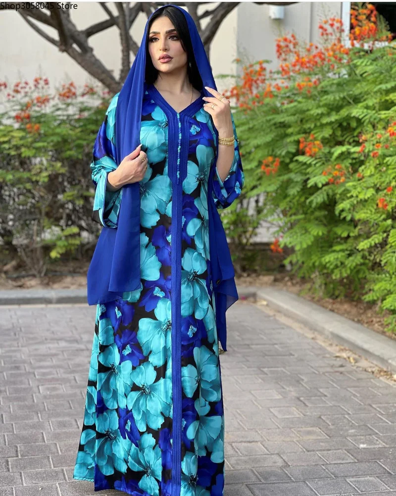 

African Dresses for Women 2021 Summer African Women Long Sleeve Printing V-neck Long Dress African Clothes for Women