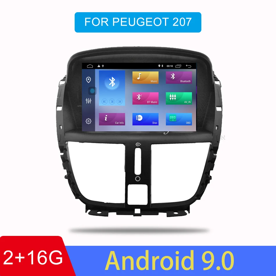 Android 9,0 автомобильный dvd-плеер для peugeot 207 2007- gps-навигация, радио, стерео Bluetooth USB Мультимедиа gps карта - Цвет: RAM2GB ROM16GB