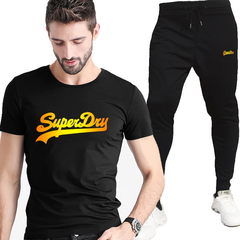 

Fashion new summer men's cotton short-sleeved suit T-shirt trousers sports casual wear two-piece suit