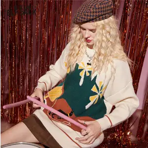 Женский Повседневный трикотажный пуловер ELFSACK Harajuku с графическим рисунком, винтажный Повседневный Мягкий Топ в Корейском стиле на осень 2020