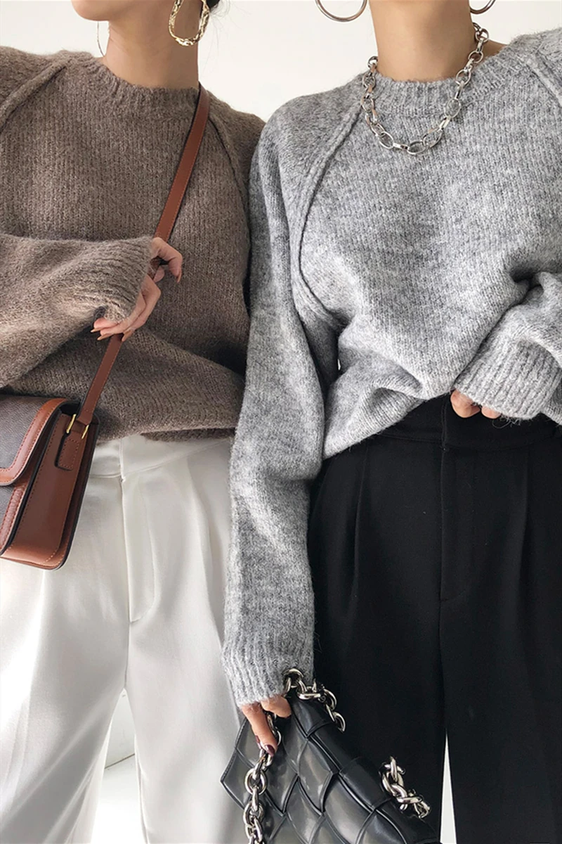 

Women's Thick Sweater Loose Outer Wear Autumn and Winter Wild Outer Wear Pullover Lazy Solid Color Sweater