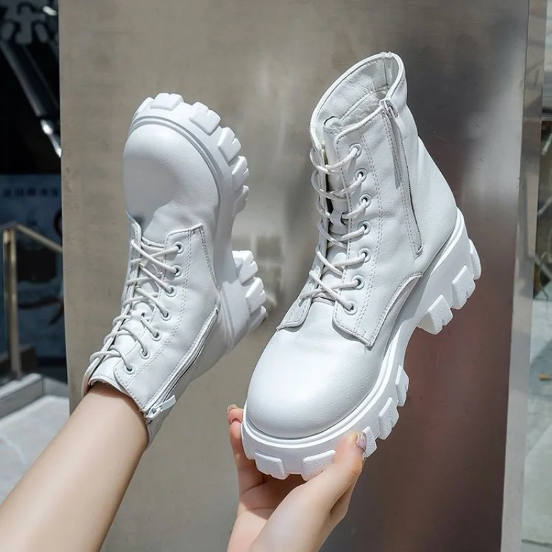 

Women Ankle Boots Platform Round Toe 5cm Heel Lace Up and Zip Fashion Shoes for Woman Botas Mujer Plus Size444