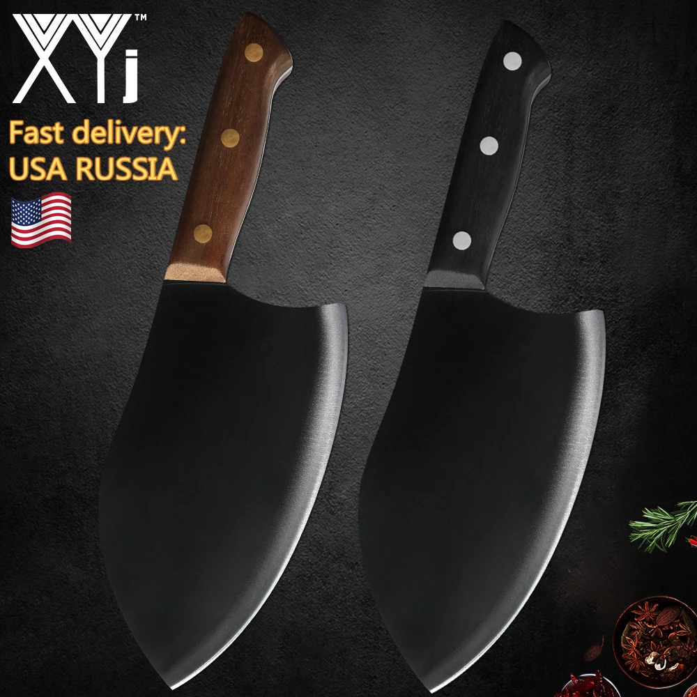 

XYj 7'' INCH Cleaver Butcher Full Tang Knife Stainless Steel Chopper Chinese Style Meat Fish Camping Hiking Accessory Tools