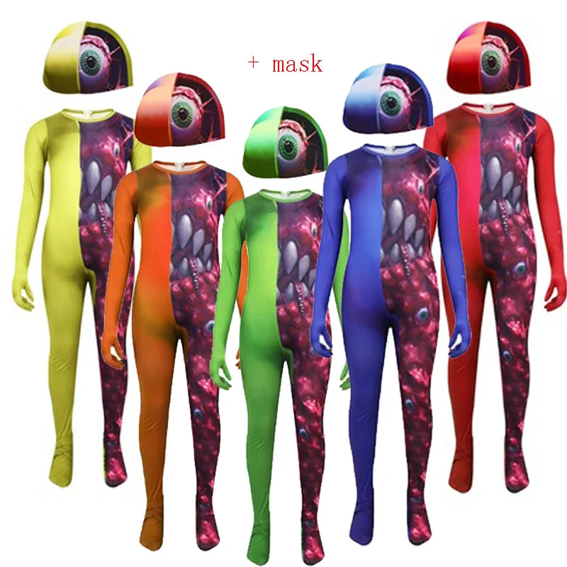 

2021 New Kids Halloween horror games Cosplay Costume Boys Girls Anime Funny Party Bodysuit Carnival Fancy Dress Jumpsuits +Mask