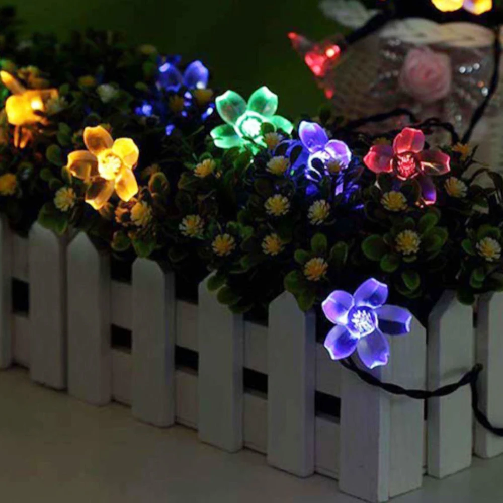 

7m/22.97ft 50pcs Solar Powered Flower String Lights Cherry Blossoms Colorful LEDs Fairy Light Outdoor Decoration Lighting Garden