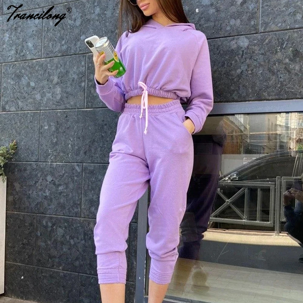 Ropa Juvenil Mujer Autumn Tracksuit Women 2 Piece Crop Tops And Pants Set Lounge Wear Clothing Sets Outfits Sweat Suits Femme