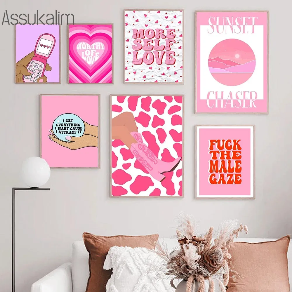 

Модная розовая Картина на холсте Феминистская Цитата настенный плакат хрустальный шар печать скандинавские настенные картины эстетическо...