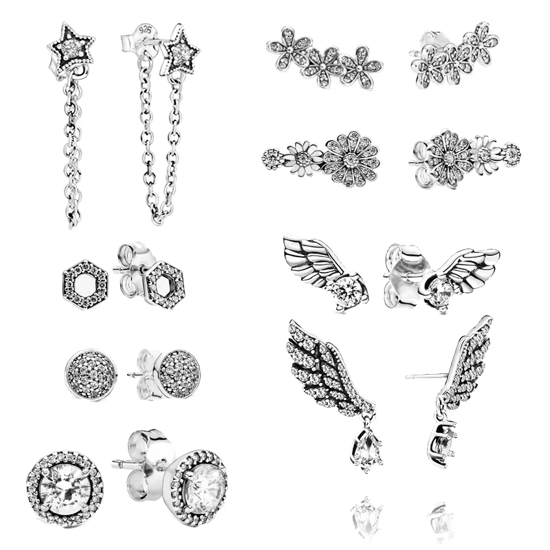 

Classic 925 Sterling Silver Earrings Star Wings Sparkling Daisy Flower Stud Earrings Women Sterling Silver Jewelry Birthday Gift