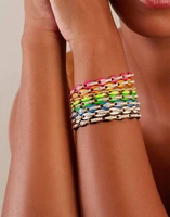top quality trendy women lady jewelry gold color fluorescent 7 neon enamel rainbow bead chain bracelet