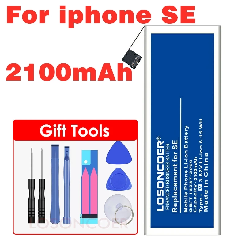 LOSONCOER 2100 мАч для оригинального Apple iPhone SE батарея большой емкости батареи мобильного телефона бесплатные инструменты подставка держатель наклейки