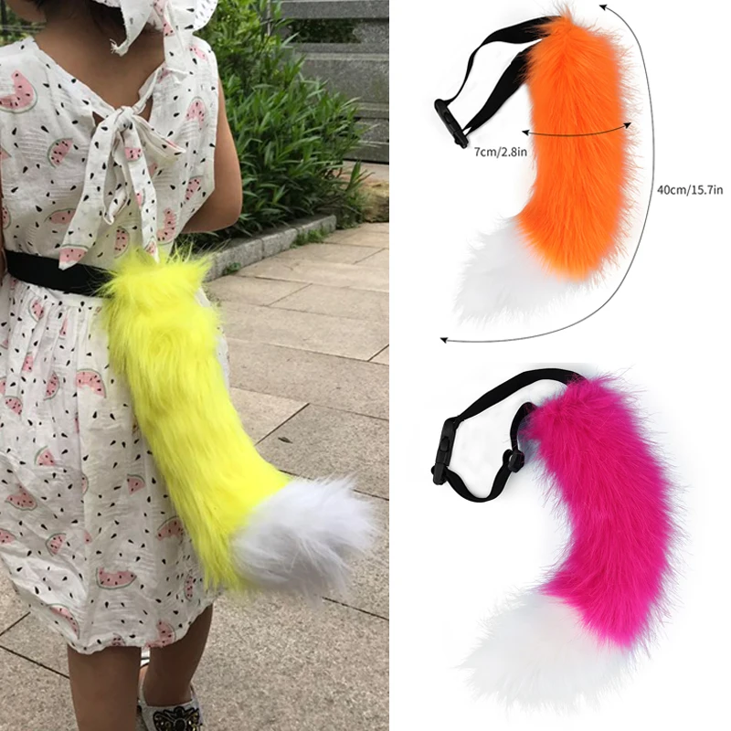 

Children Halloween Soft Fluffy Fox Tail Ajustables Faux Fur Festival Cosplay Toy Party Carnival Gifts Fashion Ornament 9 Colors