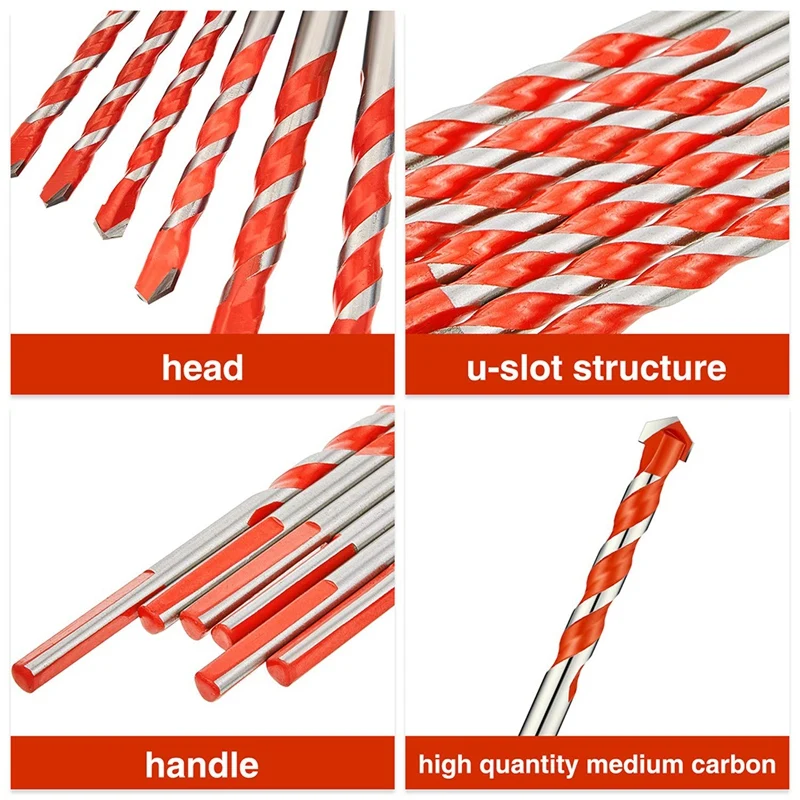 

12 Pieces Hand Drill Bit Set Triangular Handle Multifunctional Drill Bits Punching Drill Bits Set For,Brick,Glass,6 mm