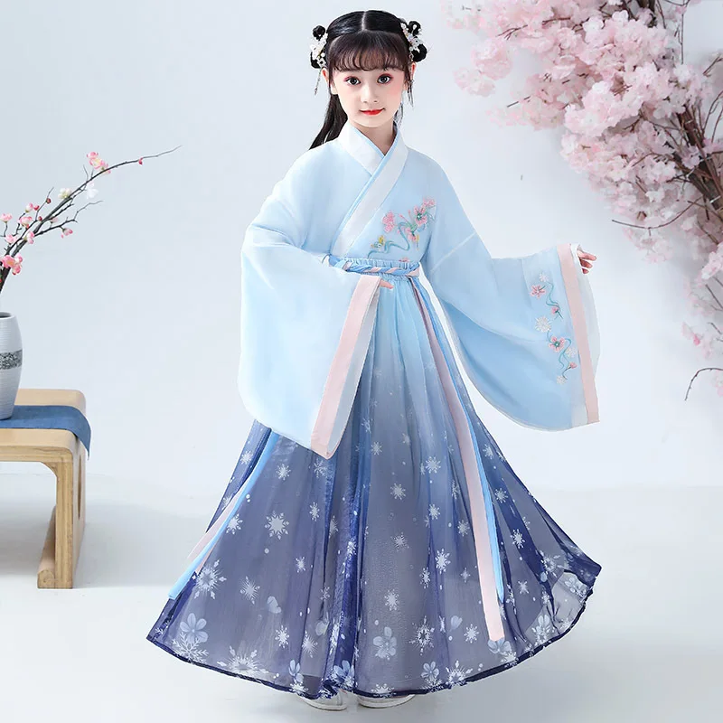 

Цветочной вышивкой древней китайской династии Тан платье принцессы в народном стиле для танцев Одежда для девочек китайский традиционный ...