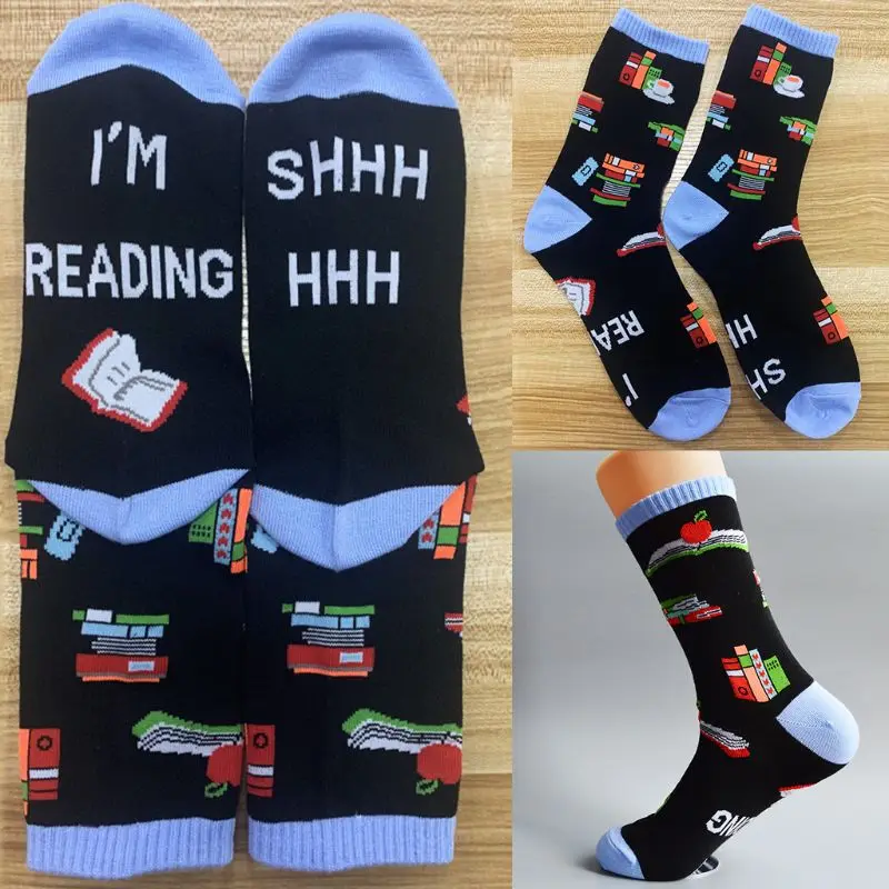 

Unisex Funny Saying Novelty Crew Socks Shhh I Am Reading Books Mid Tube Hosiery X5XD
