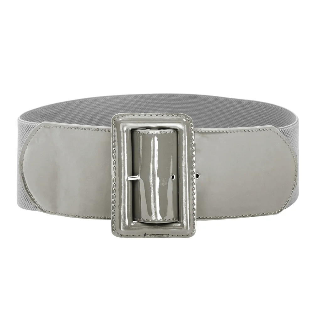 7.5 cm Grey Женский широкий корсет из искусственной лакированной кожи, пояс на талию, высокая эластичность, на булавке, Ретро стиль, регулируемый эластичный женский ремень для платья, Новое поступление - Цвет: 7.5 cm Grey