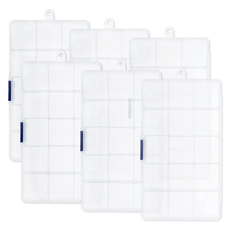 

6Pcs Clear Compartment Plastic Organizer Container Box,Small Stackable Storage Box with Adjustable Crafts Accessories