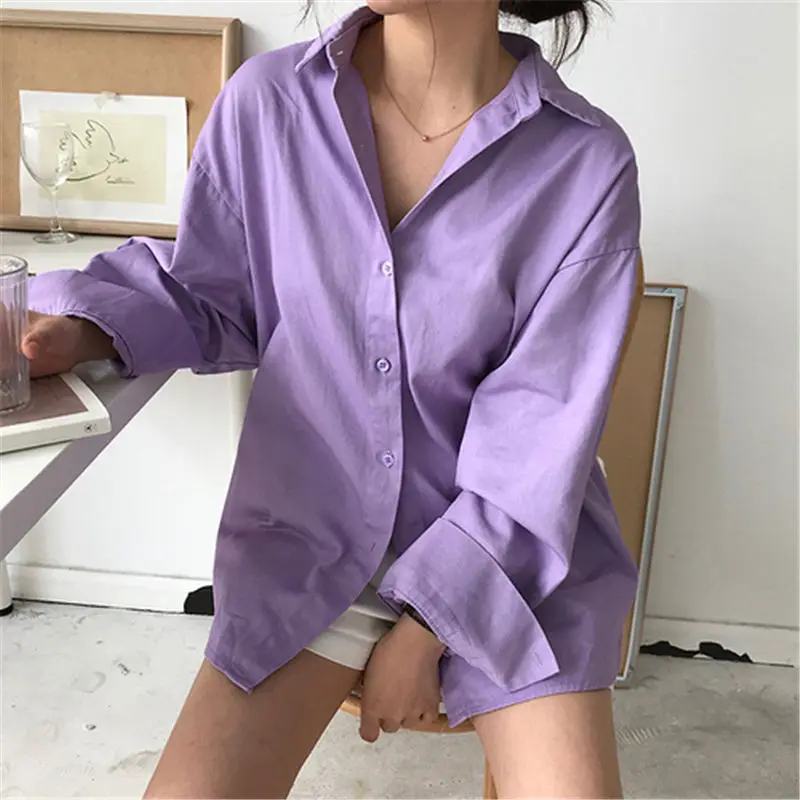 

Korean Stylish Autumn Solid All-Match Shirts New Design Loose Female Sweet Slim High Quality Casual Simple Fresh