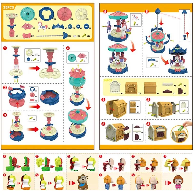

1:12 Carousel Forest Animal Family Early Learning Puzzle Roller Coaster Amusement Park Model Screw Assembly Package Toy Gift