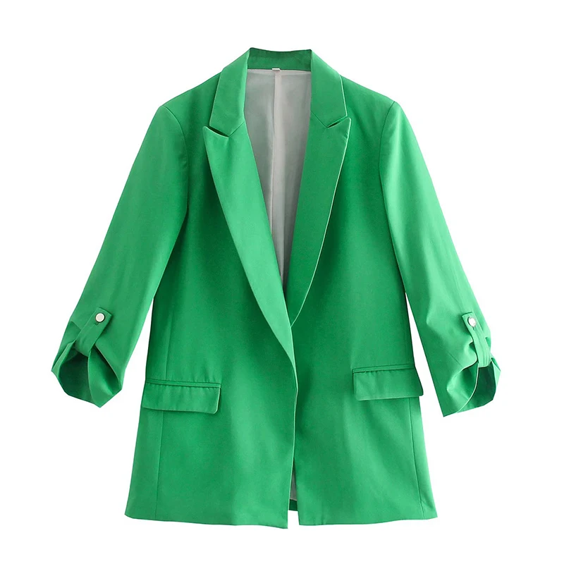 

2021 Autumn Women Fashion Solid Color Blazer Casual Long Sleeve Notched Collar Female Outrtwear Chic Top MSD2132