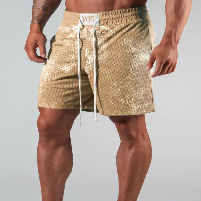 

2021NEWLYFT summer fitness shorts men's ink-sprayed cotton loose sports plus size shorts