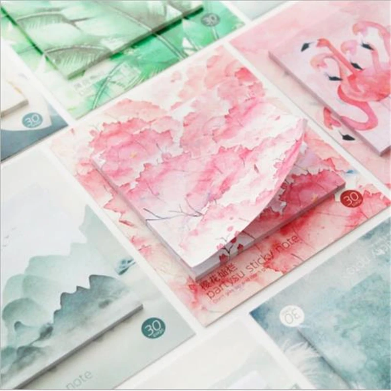 

Retro Landscape Memo Pads Flower Leaf Bird Sticky Notes Planner Paper Sticker Memorandum Office School Supplies Stationery Gift
