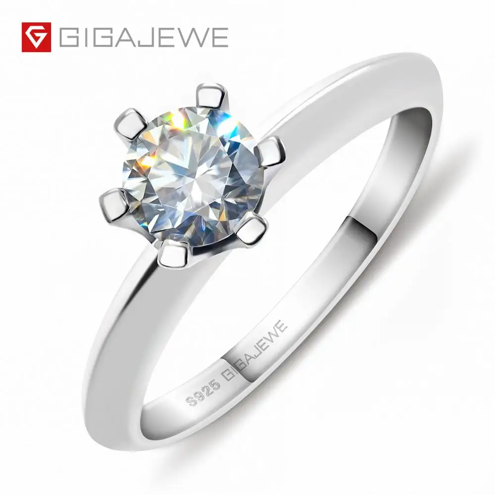 GIGAJEWE 0.5ct 5 мм EF Круглый 18K покрытый белым золотом 925 Серебряное моиссанитовое