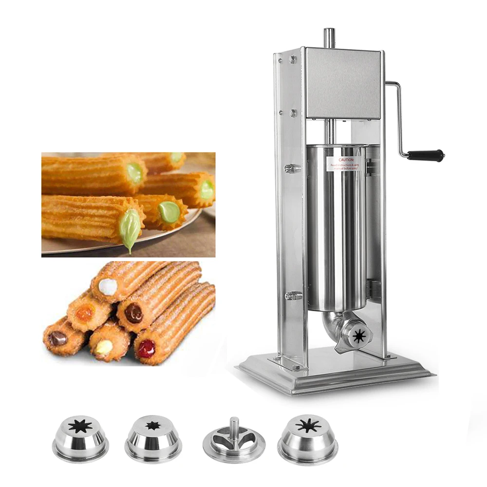 

Free shipping Manual Churros Maker 5L/ 7L/ 10L/ 15L Vertical Spanish Churrera Machine Heavy Duty Stainless Steel With 4 Nozzles