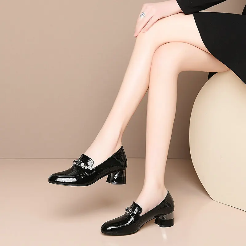 

Large size 34-43 Genuine Leather Pumps Women Spring Summer Four Seasson Casual Office Shoes Woman rouned Toe Shallow Pumps