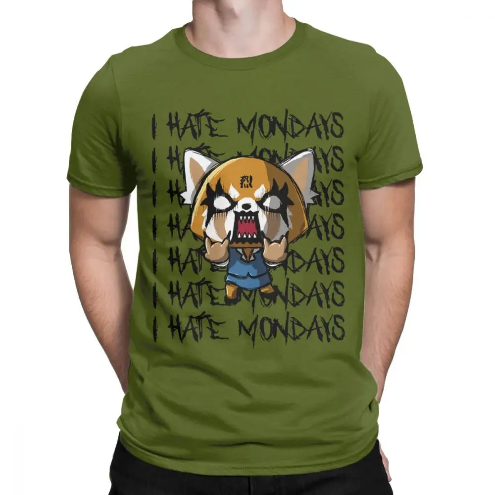 Мужская футболка Aggretsuko aggression Retsuko Camiseta I Hate Monday футболки из хлопка Одежда забавная фраза футболки с принтом - Цвет: Армейский зеленый