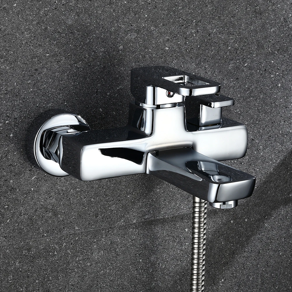 mynah wall mounted square shower faucet bathroom cold hot water mixer bathtub double outlet water tap free global shipping