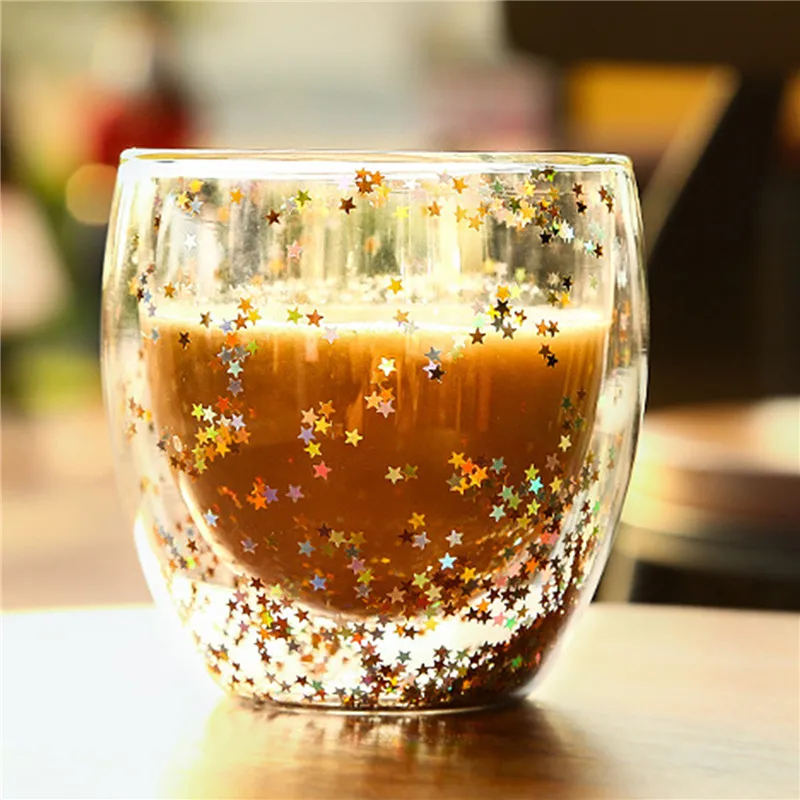 

FarootHeat-resistant Milk Christmas Mug Romantic Star Sky Double-layer Glass Cup Starry Sky Double Glass Coffee Cup