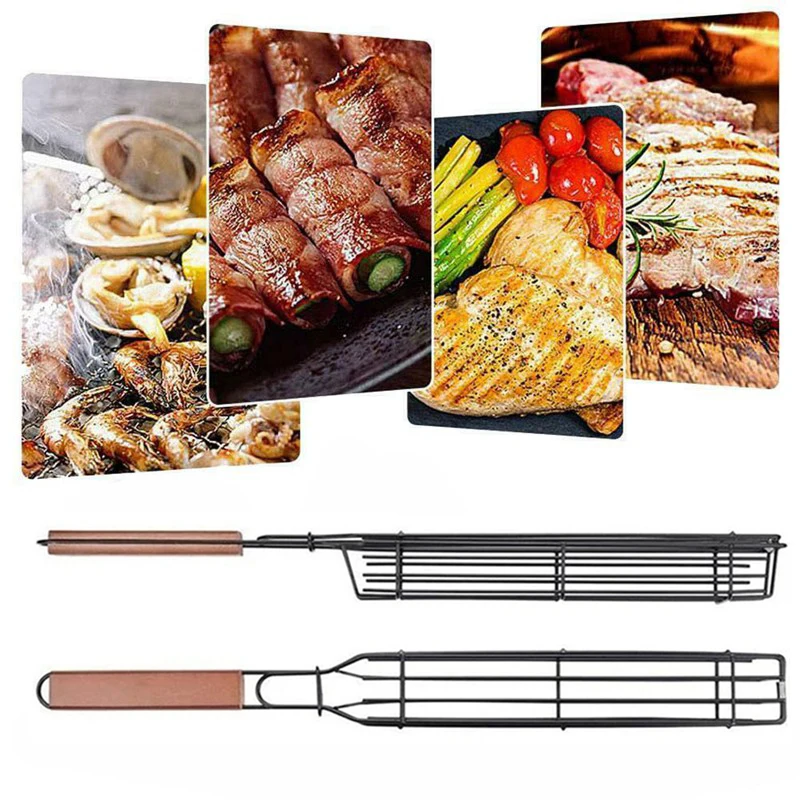 

BBQ Accessories Stainless Steel Portable Fish Clip Grilling Non-Stick barbecue Baskets Kitchen Baking Accessories Home Outdoor