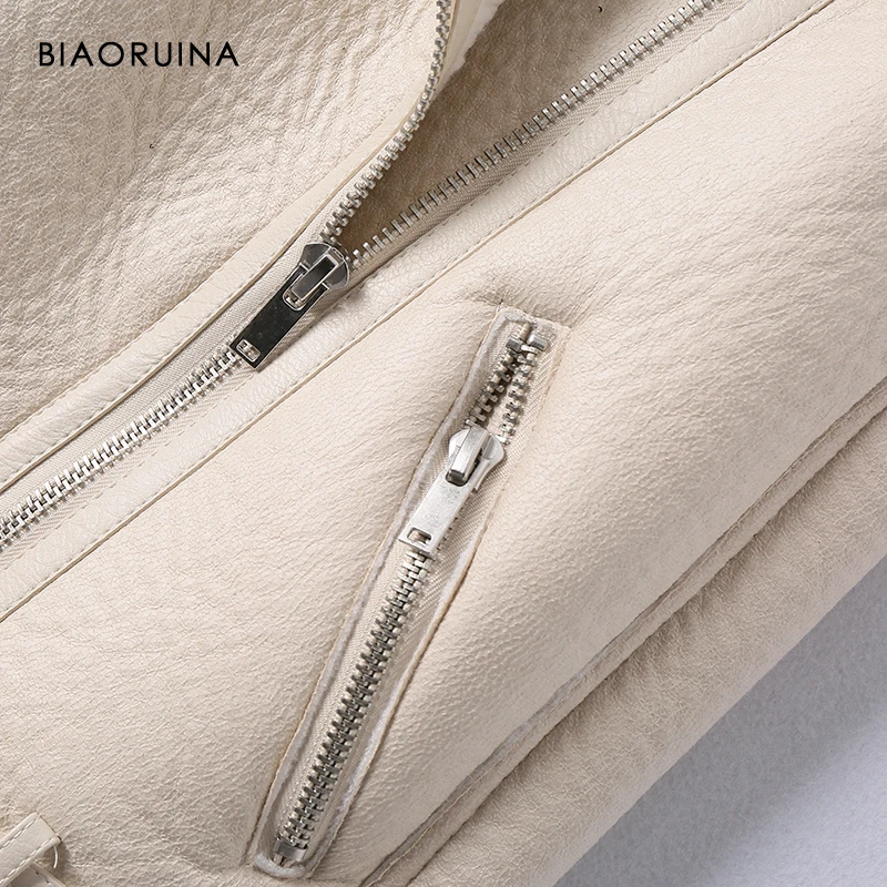 BIAORUINA Women's Moto&ampBiker Style PU Patchwork Fleece Thick Keep Warm Vest with Belt Female Autumn Winter Fashion Coat | Женская