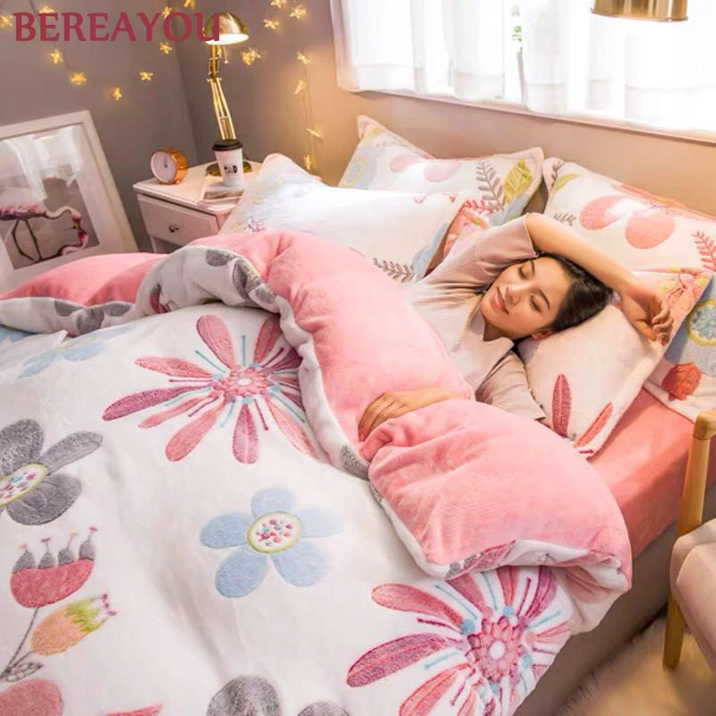 Luxury Bedding Sets Flannel Winter Thick Warm Comforter For Girls room Princess Duvet Cover Queen Size Bed Linen Wedding Set | Дом и сад