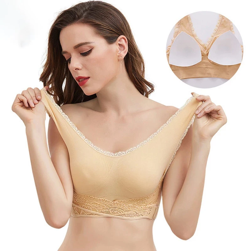 Бюстгальтер женский кружевной без косточек однотонный бесшовный Бралетт с