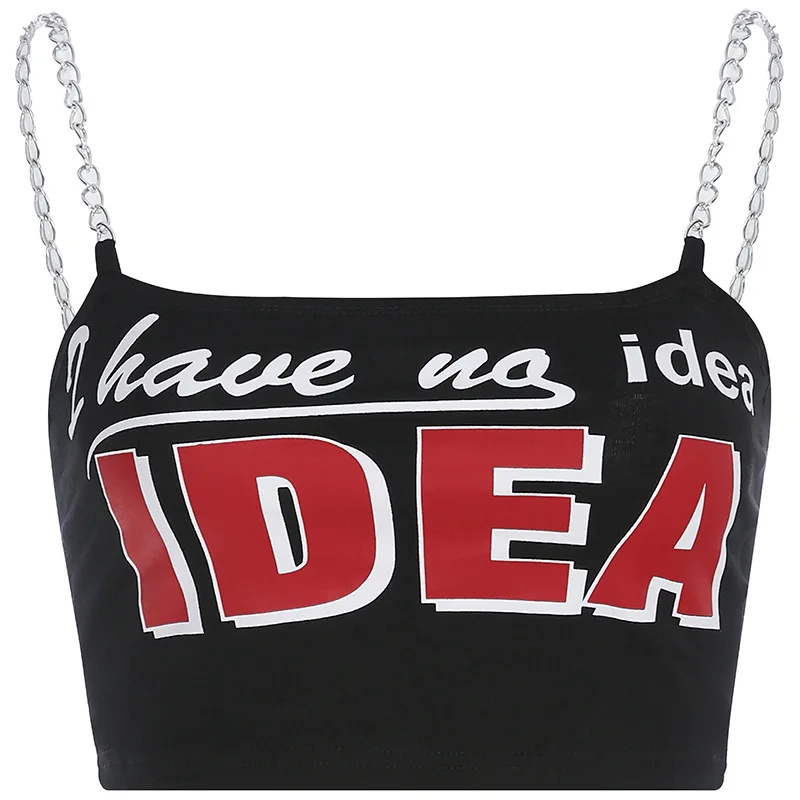 

Print Sleeveless Halter Vest Women Chain Tube Top Tank Tops Street Sexy Slim One Word Collar Featured Contrast Color Streetwear