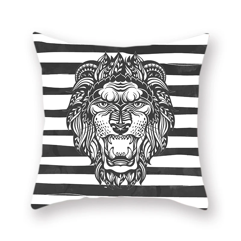 Животное голова льва полиэстер Бросок Наволочка полосатый геометрический фон