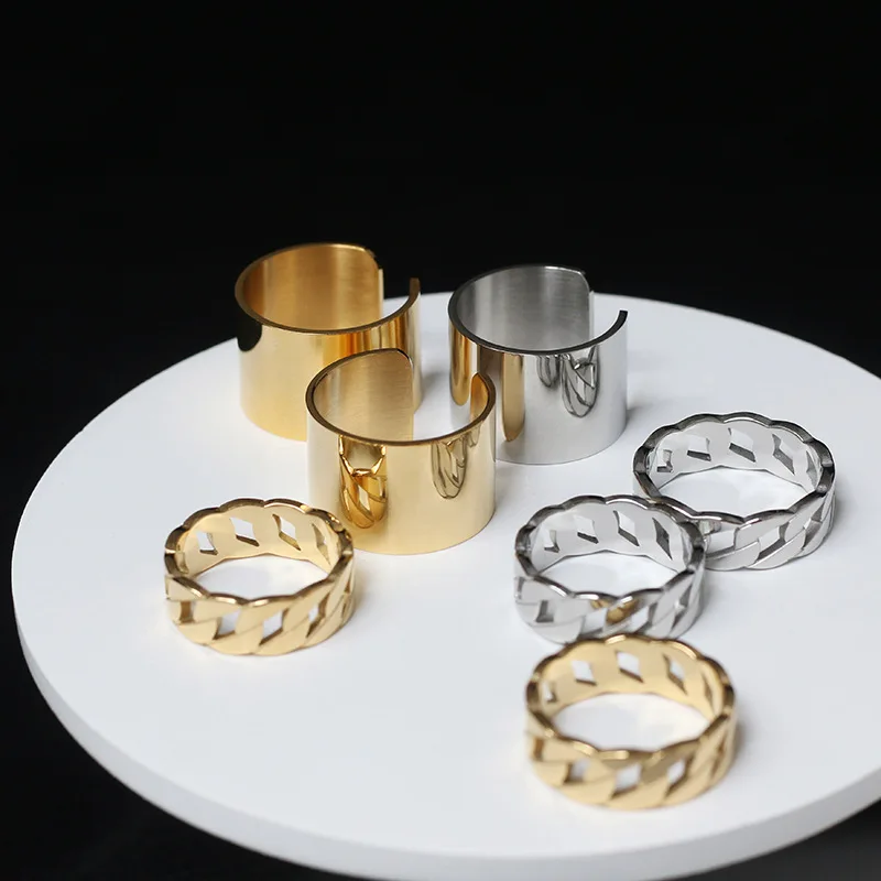 Amaiyllis 18K Золотая широкая цепь вырез глянцевое кольцо золотой серебряный цвет