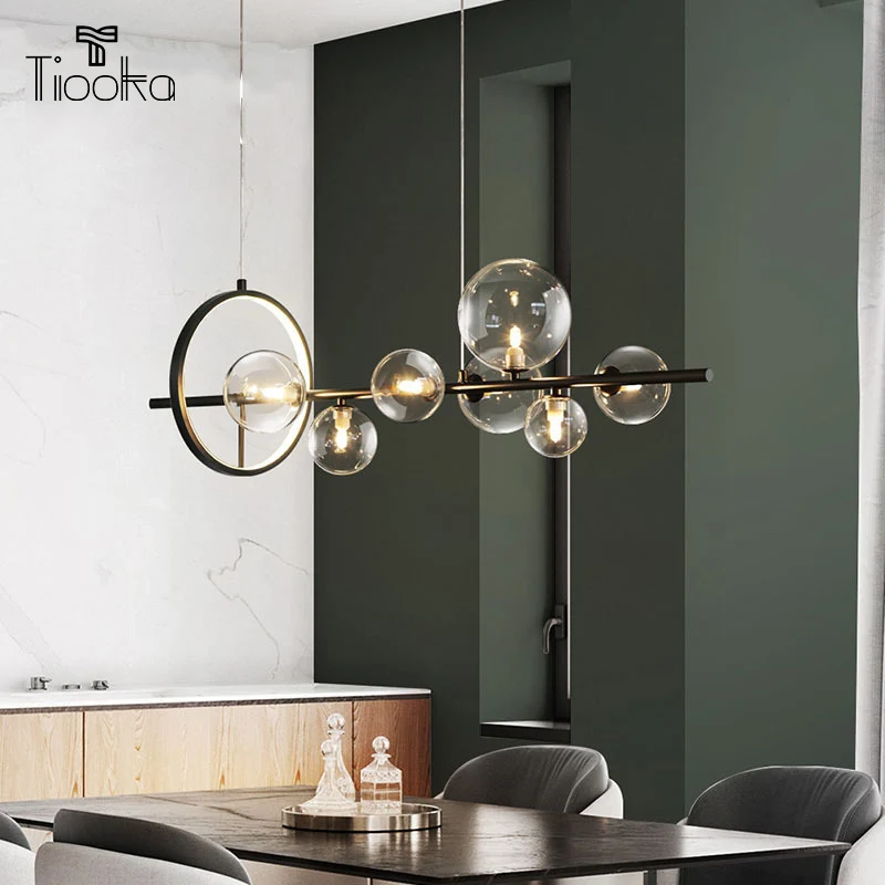 Modern Glass Bubble Dining room Chandelier Led Long Round G9 Metal Cable Hanging Lighting for Bar Restaurant | Лампы и освещение