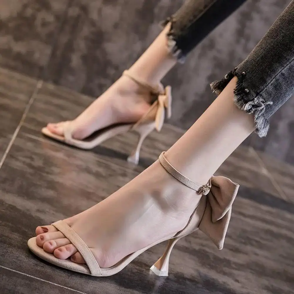 

40% Dropshipping!!1 Pair Bowknot Decor Women Sandal Open Toe Fashion High-heeled Summer Sandal for Party