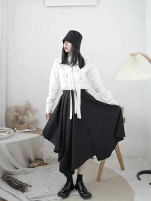 Асимметричная юбка в стиле Ямамото дизайнерская длиной средней длины|Женские