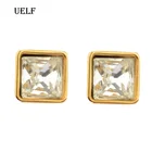 Женские квадратные серьги-гвоздики Uelf, маленькие серьги из нержавеющей стали с цирконом, корейские ювелирные украшения, подарок на Рождество, 2019
