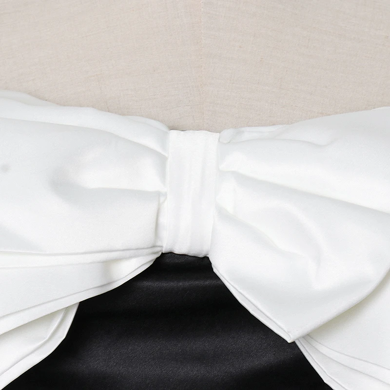 

TWOTWINSTYLE Patchwork Bowknot Elegant Dress For Women Slash Neck Sleeveless High Waist Hit Color Dresses Female Summer Clothing
