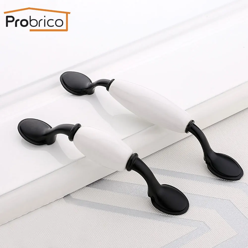 Probrico Black White Cabinet Handles Rural Style Ceramic Drawer Pulls Crackle Kitchen door and Knobs Furniture | Обустройство дома