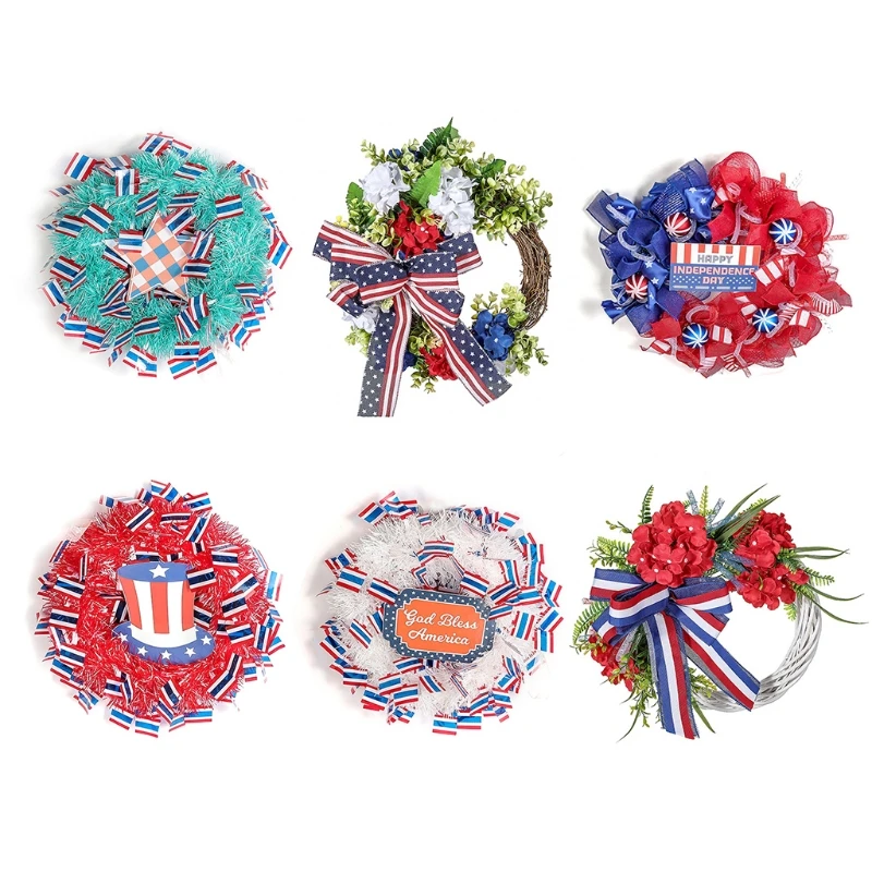 

Independence Day Wreath Veterans Day Garland Front Door Decoration Wall Ornaments July of 4th Gift Party Supplies