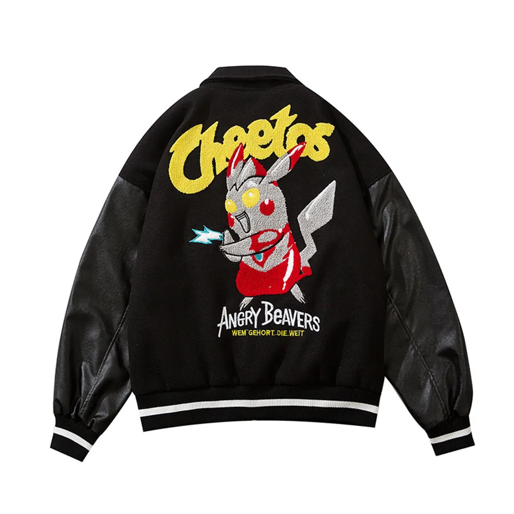

Men PU Leather Patchwork Bomber Jacket Spoof Anime Embroidery Patch 2021 Spring Men's Oversize Jackets Baseball Jacket Male