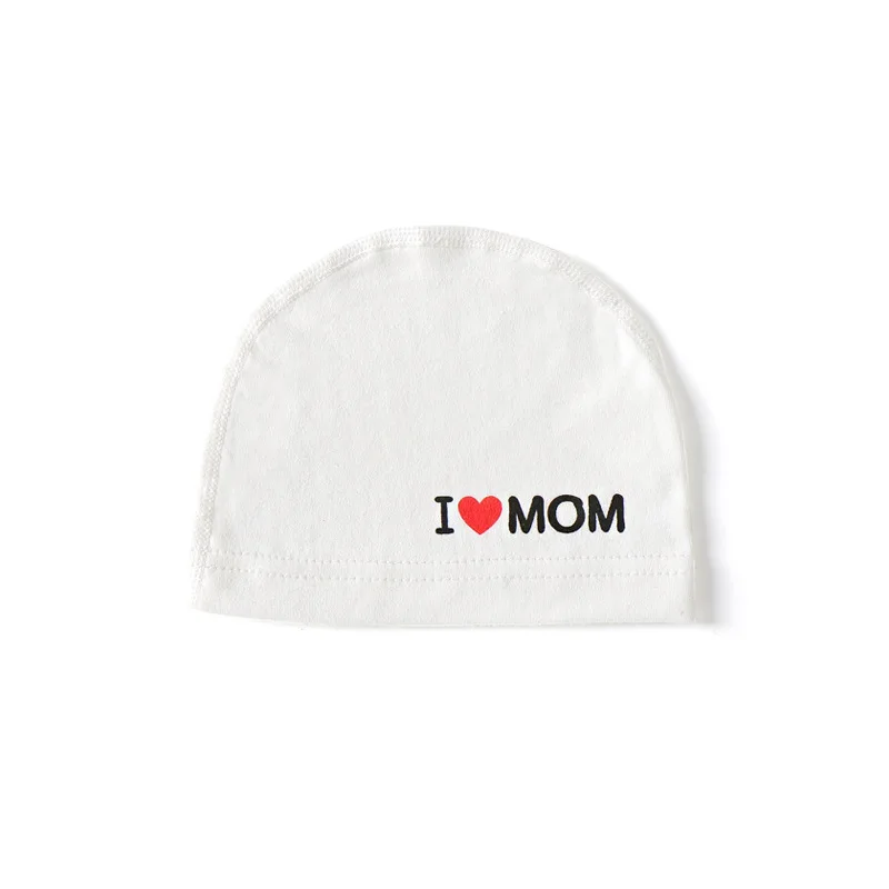 

Newborn Hats Baby Boys Girls Fetal Caps Summer Breathable Beanie Love Mom Printed White Headwear Infants Lovely Soft Cap