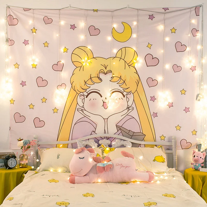 Anime Tapestry Wall Hanging Cloth Nordic Background Tapiz Living Room Bedroom Decorative Blanket Cloth Tapestry Kawaii Room Deco