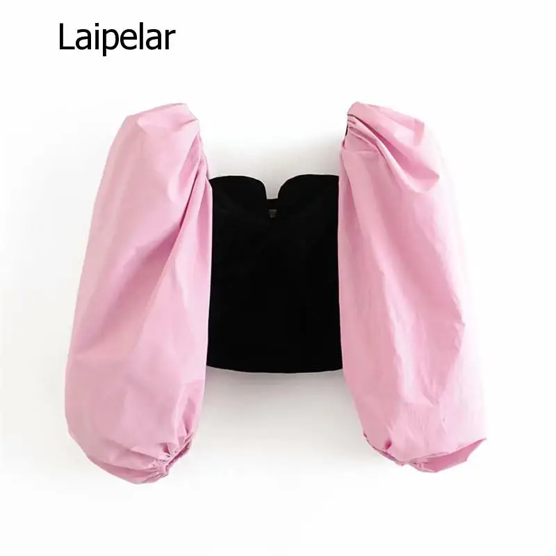 

Patchwork Velvet Blouses Lantern Sleeve Shirts Female Casual Short Style Chic Tops Blusas Mujer